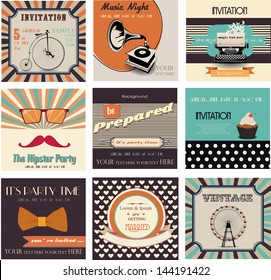 set of invitation cards,vintage labels and retro backgrounds