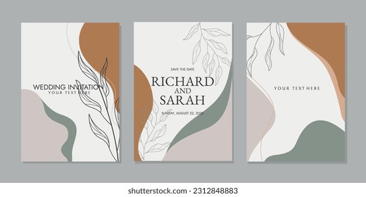 Set von Einladungs-Cover-Designs mit handgezeichnet Blumendekorationen. abstrakter botanischer Hintergrund. Pastellfarben Für Bücher, Einladungen, Bindemittel, Tagebücher, Planer, Broschüren, Notebooks, Kataloge