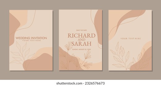 Set von Einladungs-Cover-Designs mit handgezeichnet Blumendekorationen. abstrakter botanischer Hintergrund. Pastellfarben Für Einladung, Buch, Bindemittel, Tagebuch, Planer, Broschüre, Notizbuch, Katalog