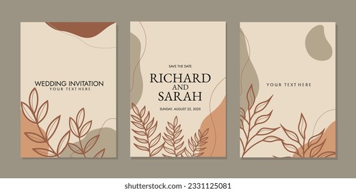 set of invitation cover template with hand drawn floral decorations. abstract boho botanical background. pastel colors For invitations, books, binders, diaries, planners, brochures, notebooks, catalog