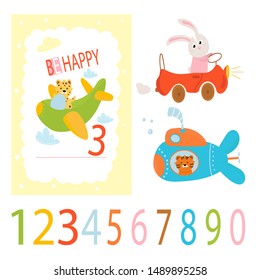 Set of invitation or greeting card design. Beautiful template with letters and numbers. Baby Shower collection.  For baby birthday, party, invitation.