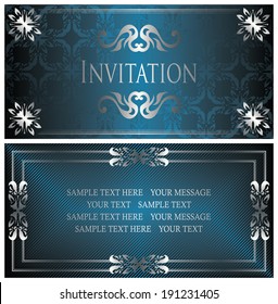 Set of invitation. Template of vintage invitation with frame. Seamless wallpaper, striped background. Original style                      
