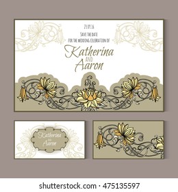 Set of invitation wedding cards with place for text. Vector illustration.