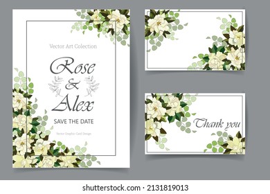 A set of invitations and business cards for a celebration, holiday, anniversary, decorated with magnolia flowers. Vector illustration in a flat style.