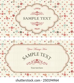 set of invitations with colorful flowers on texture background