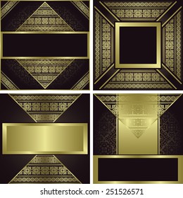 Set of invitations with decorative borders and ribbons. Vintage frames. Place for text. Original style. Two invitations have seamless background    