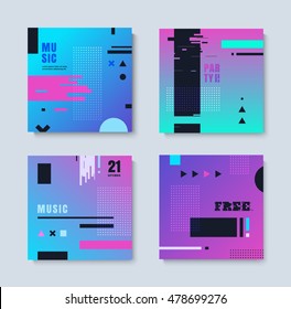 Set invitations effect glitch. Abstract set of invitation with geometric elements. You can use the kit for flyers, leaflets, T-shirts, party.