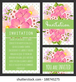 Set of invitations with floral background