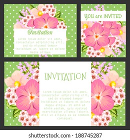 Set of invitations with floral background