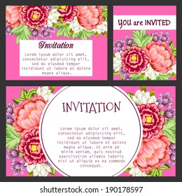 Set of invitations with floral background