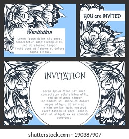Set of invitations with floral background