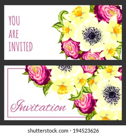 Set of invitations with floral background
