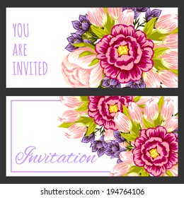 Set of invitations with floral background