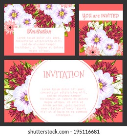 Set of invitations with floral background