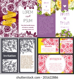 Set of invitations with floral background