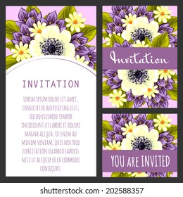 Set of invitations with floral background