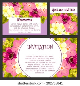 Set of invitations with floral background