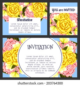 Set of invitations with floral background