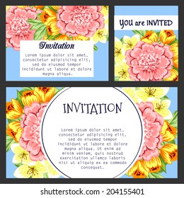 Set of invitations with floral background
