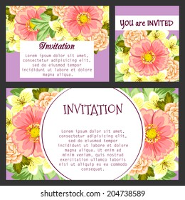 Set of invitations with floral background