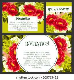 Set of invitations with floral background