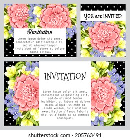 Set of invitations with floral background