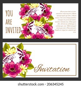 Set of invitations with floral background