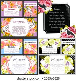 Set of invitations with floral background