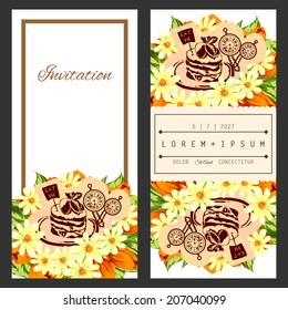 Set of invitations with floral background