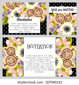 Set of invitations with floral background