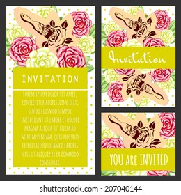 Set of invitations with floral background