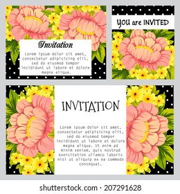 Set of invitations with floral background