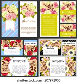 Set of invitations with floral background