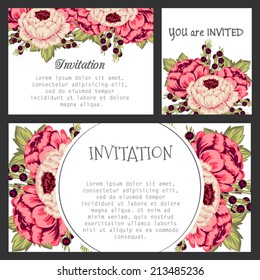 Set of invitations with floral background