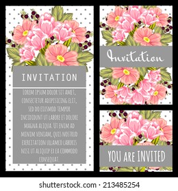 Set of invitations with floral background