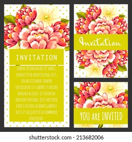 Set of invitations with floral background