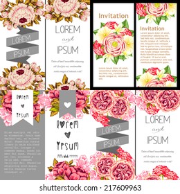 Conjunto de convites com fundo floral
