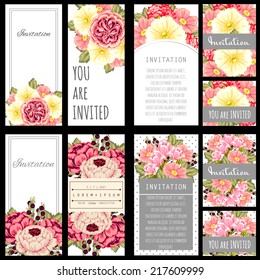 Set of invitations with floral background