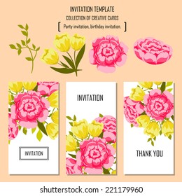 Set of invitations with floral background