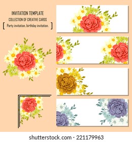 Set of invitations with floral background