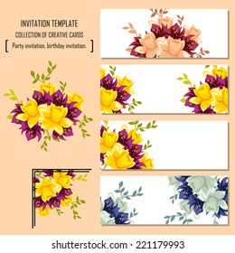 Set of invitations with floral background