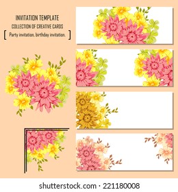 Set of invitations with floral background