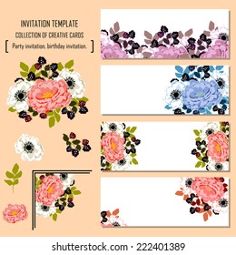 Set of invitations with floral background