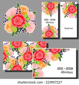 Set of invitations with floral background