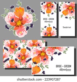 Set of invitations with floral background
