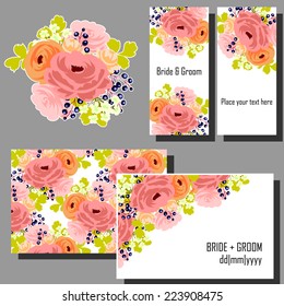 Set of invitations with floral background