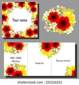 Set of invitations with floral background