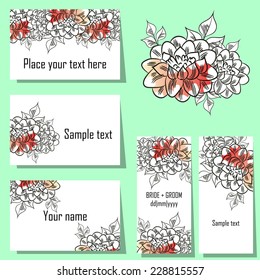 Set of invitations with floral background