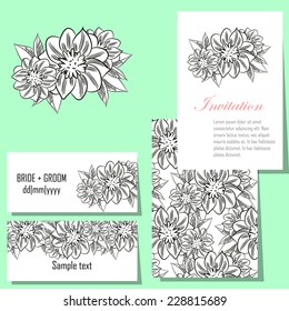 Set of invitations with floral background