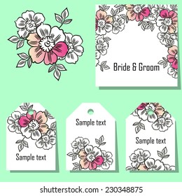 Set of invitations with floral background